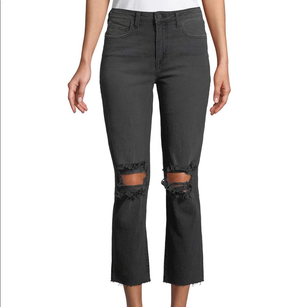 L’AGENCE High Rise Ripped Straight Crop Jeans 30